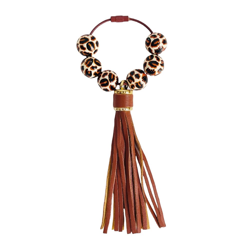 Leopard Print Beaded Tassel Bag Charms Bogg Bag Handbag Purse Backpack ;)